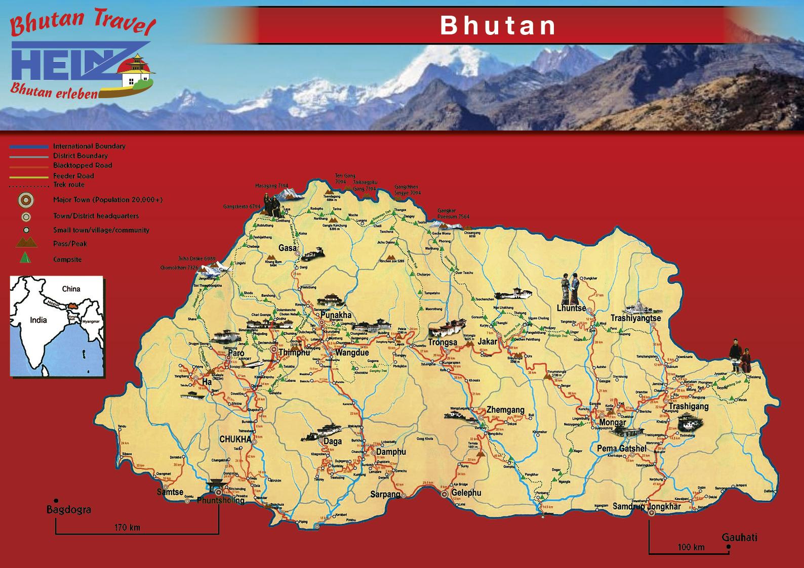 neue Landkarte Bhutan kleine Auflsung fr Web